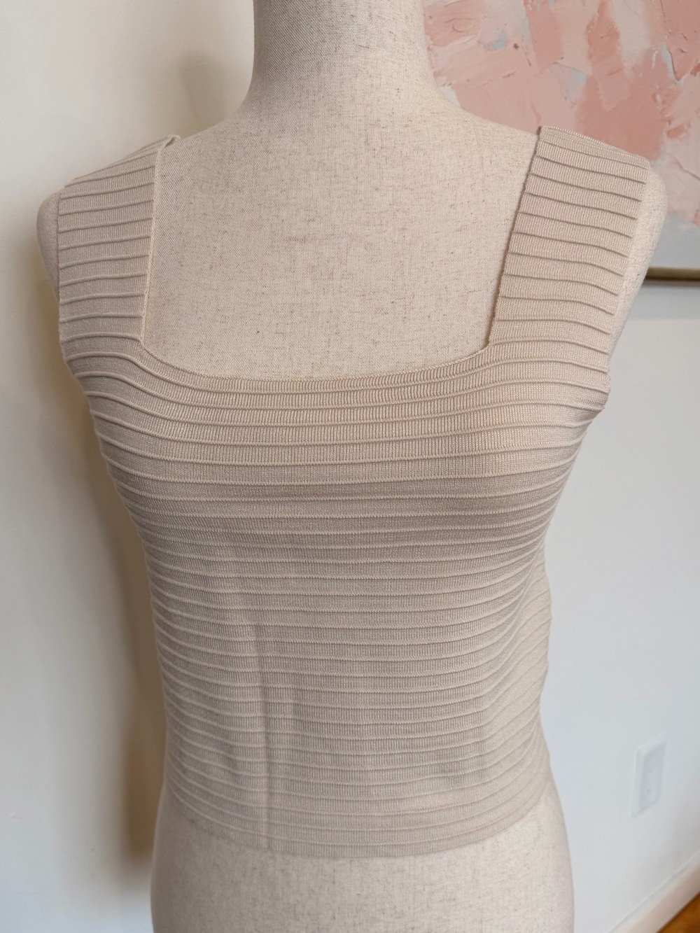 Ribbed Square-Neck Knit Tank Top - Apricot